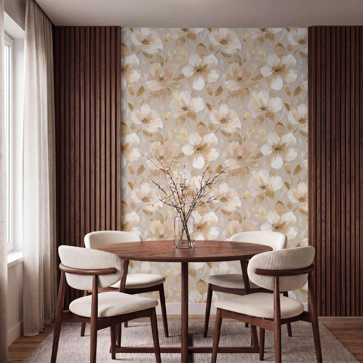 TAPETE - Blumen - künstlerisch - Gold - 160x240 cm - Beige, Papier (160/240cm) - OnlyWow