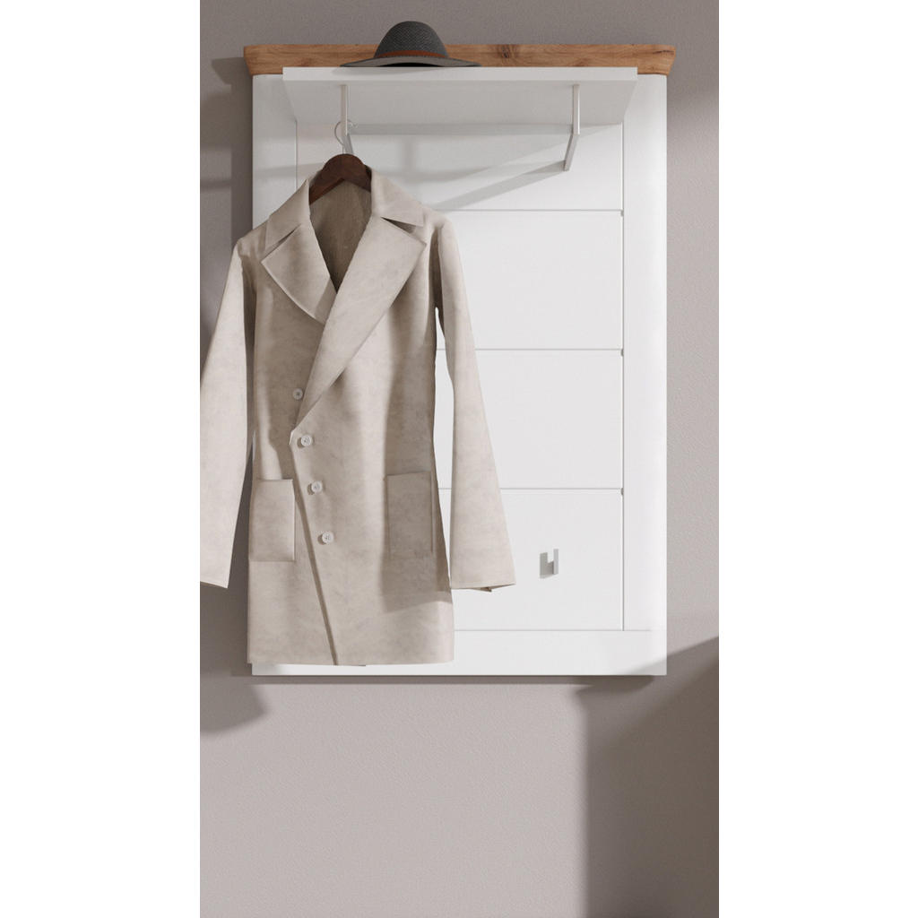 Thumbnail - Inn.Furn Garderobenpaneel, Weiß, Eiche, Holzwerkstoff, Metall, Nachbildung,Eiche, Uni, Holz Optik, Rechteckig, 79x114x32...
