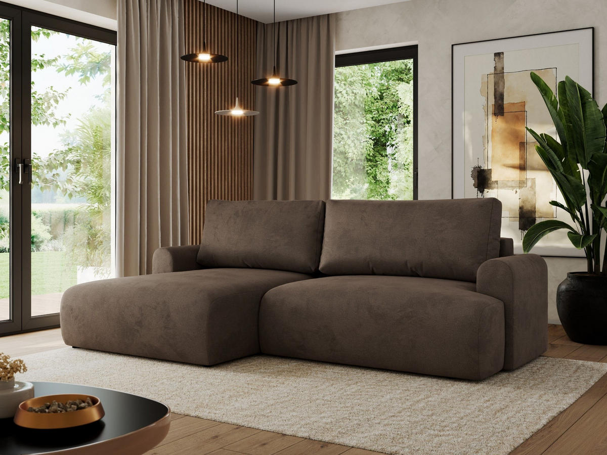 ECKSCHLAFSOFA TONO L Braun Velvet - links - Schwarz/Braun, Kunststoff/Textil (260/150cm) - MKS