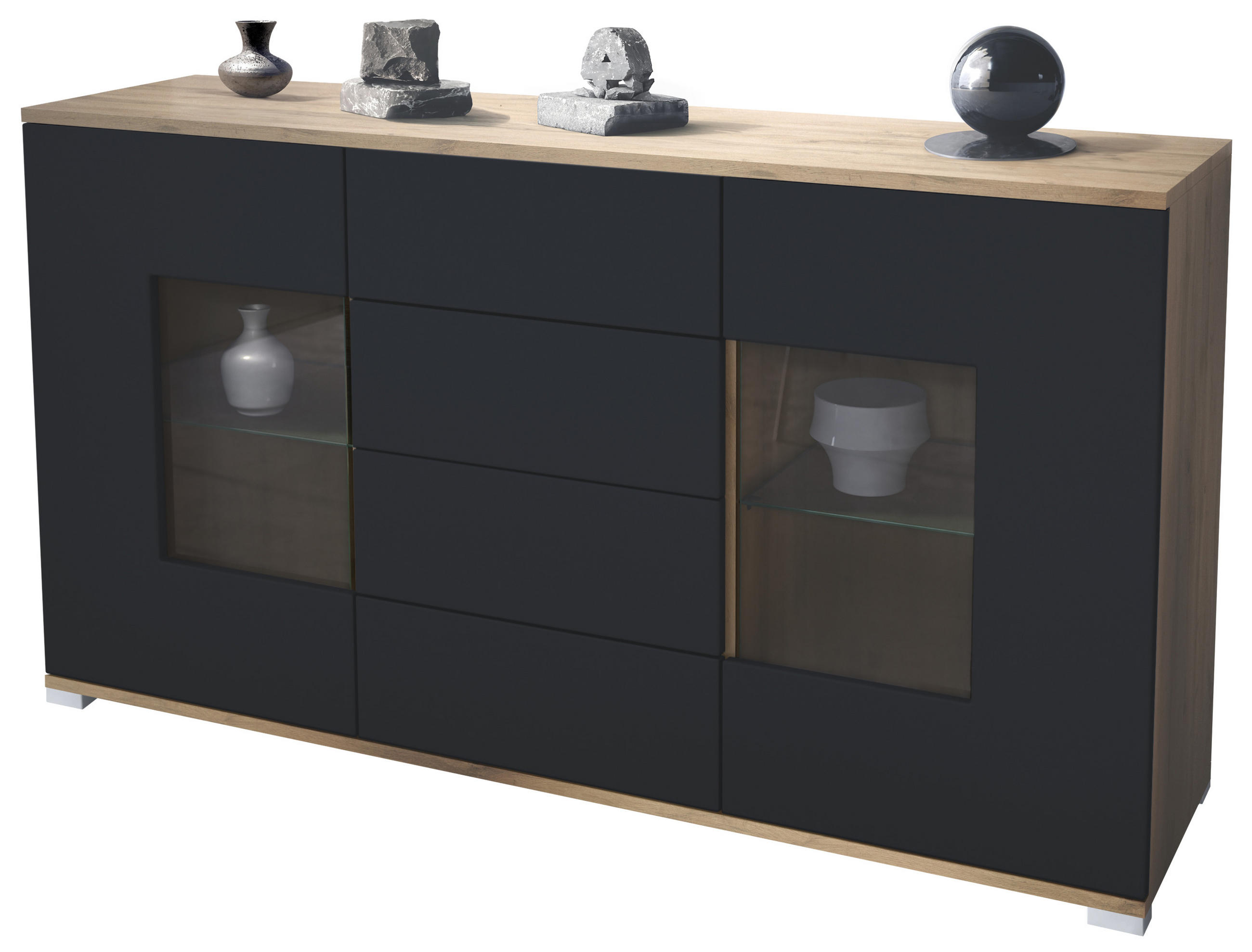SIDEBOARD Grömitz Schwarz matt - Schwarz, Holzwerkstoff (138.5/75.5/35cm) - Vladon