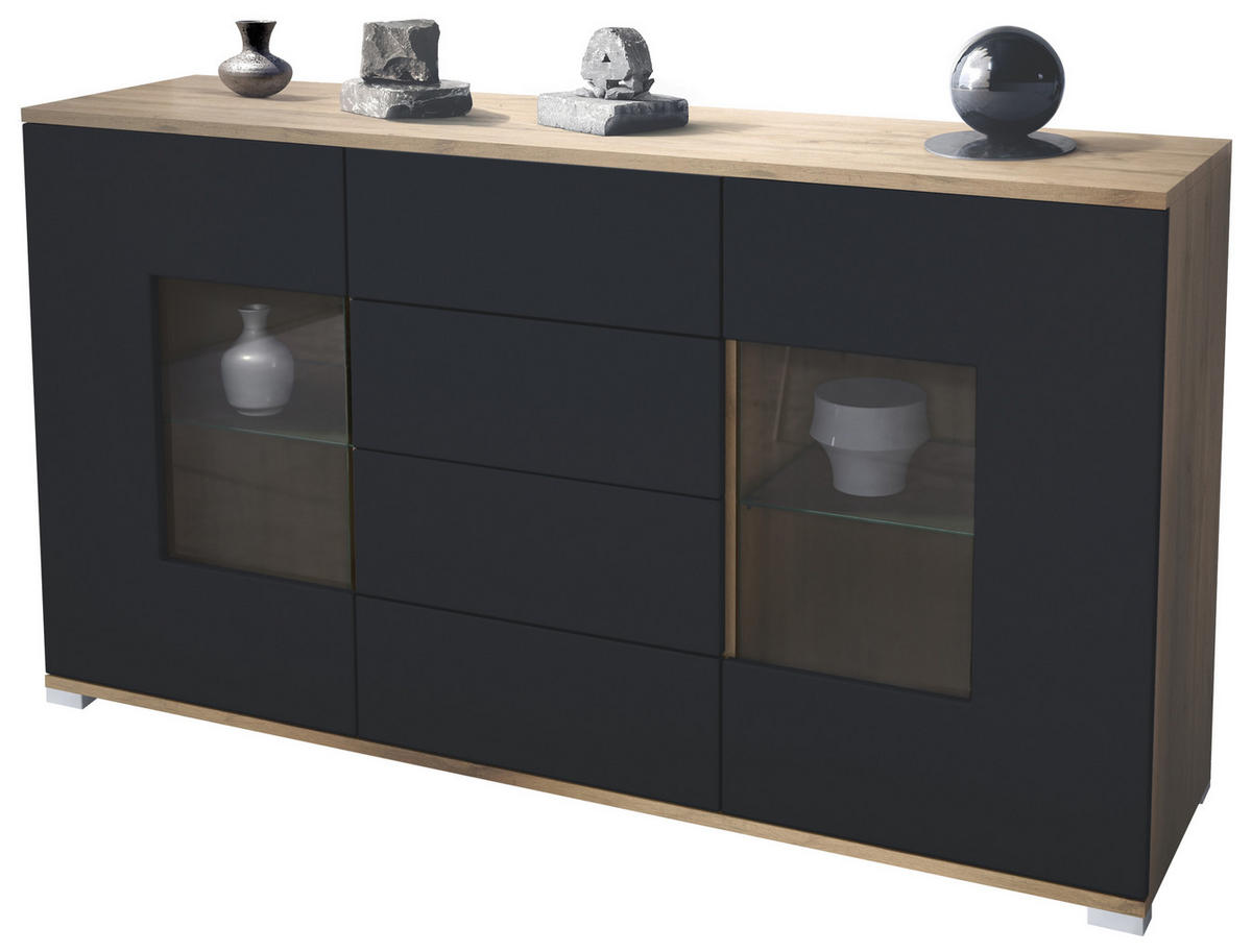 SIDEBOARD Grömitz Schwarz matt - Schwarz, Holzwerkstoff (138.5/75.5/35cm) - Vladon