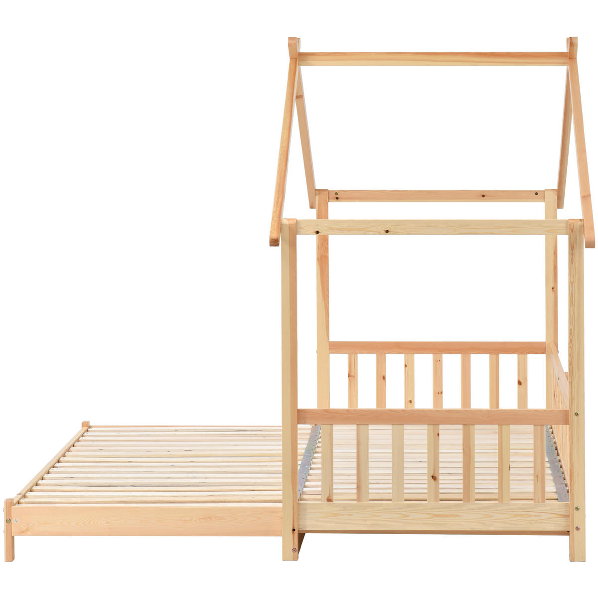 HAUSBETT 208×182×170 ausziehbares Kinder- und Tagesbett, reines Massivholz, natur - Naturfarben, Holz (180/200cm) - Luhomfu