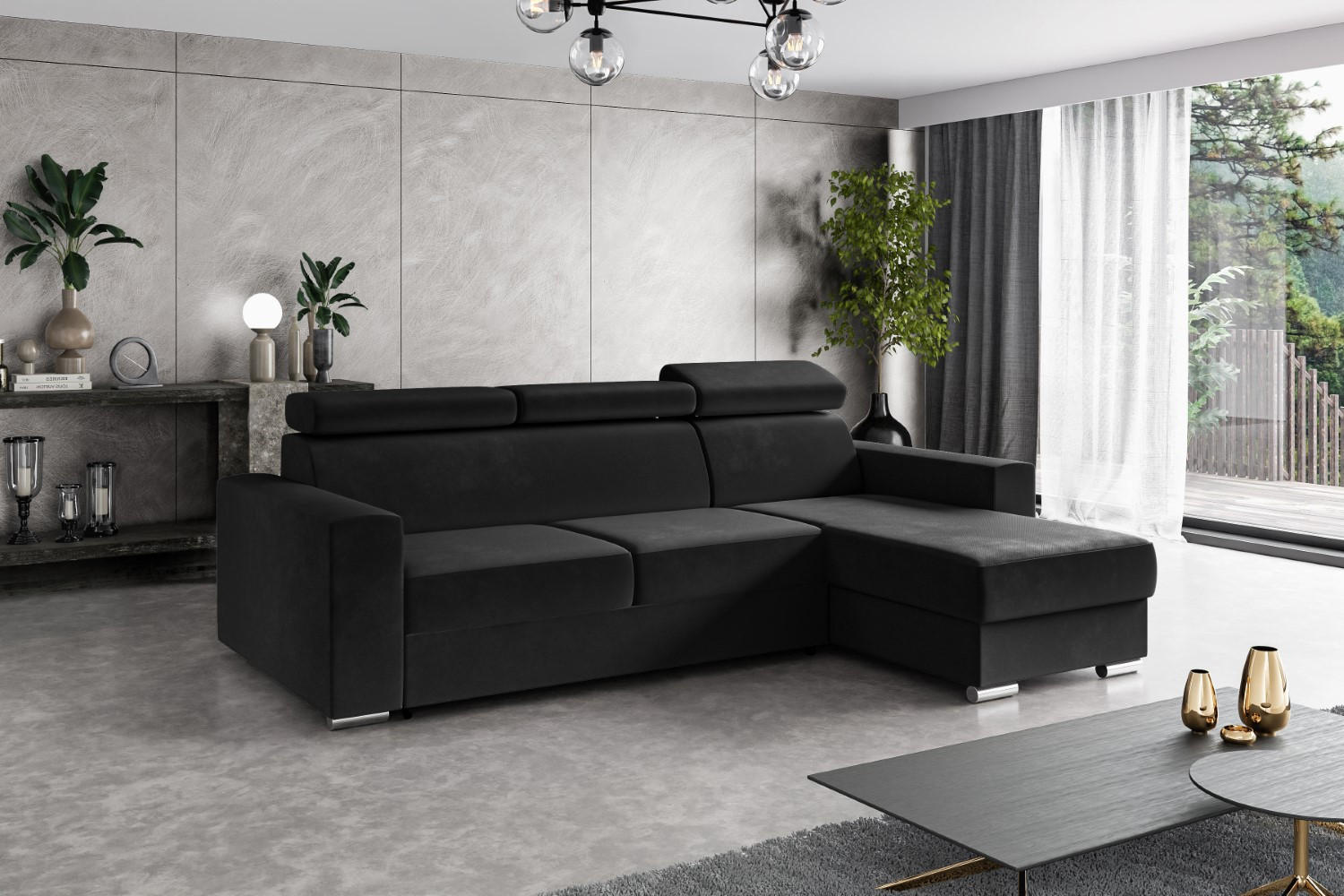 ECKSOFA in L-Form Corner Sofa Bett Eckcouch Couch Wohnlandschaft Cauchsofa FIX - 242x168 cm Schwarz - Schwarz, Holzwerkstoff/Kunststoff (168/242cm) - ALTDECOR