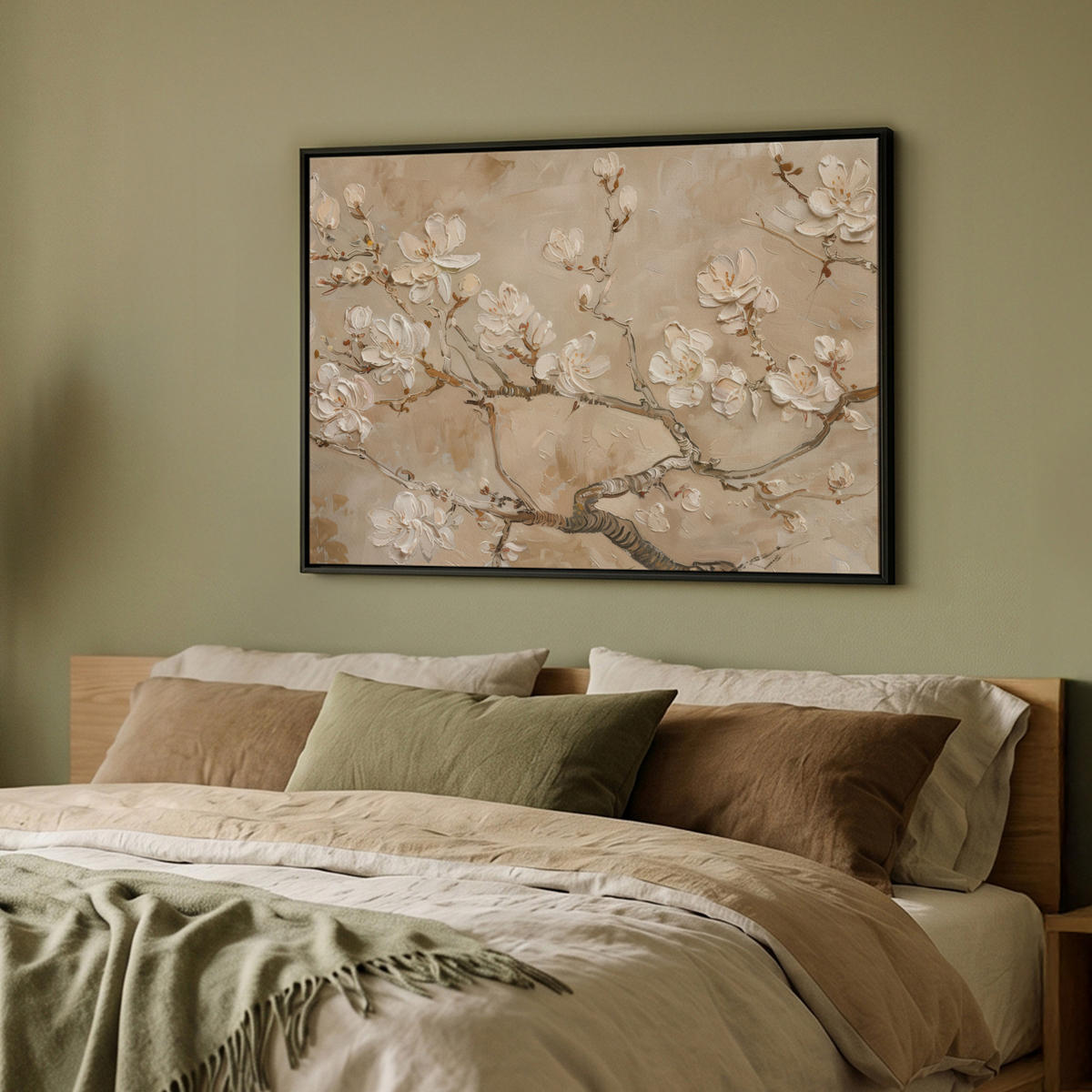 LEINWAND Bilder mit Rahmen - Blumen - Modern - Beige - Weiß - Blüte - 100x70 - Beige, Textil (100/70cm) - MuchoWow