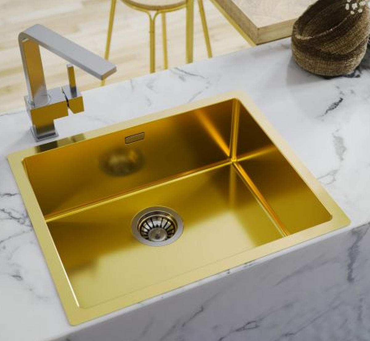 KÜCHENSPÜLE 54x44cm Einbauspüle Quadrix 50 Gold Unterbauspüle Schrank ab 60cm - Goldfarben, Metall (44/20/54cm) - Alveus