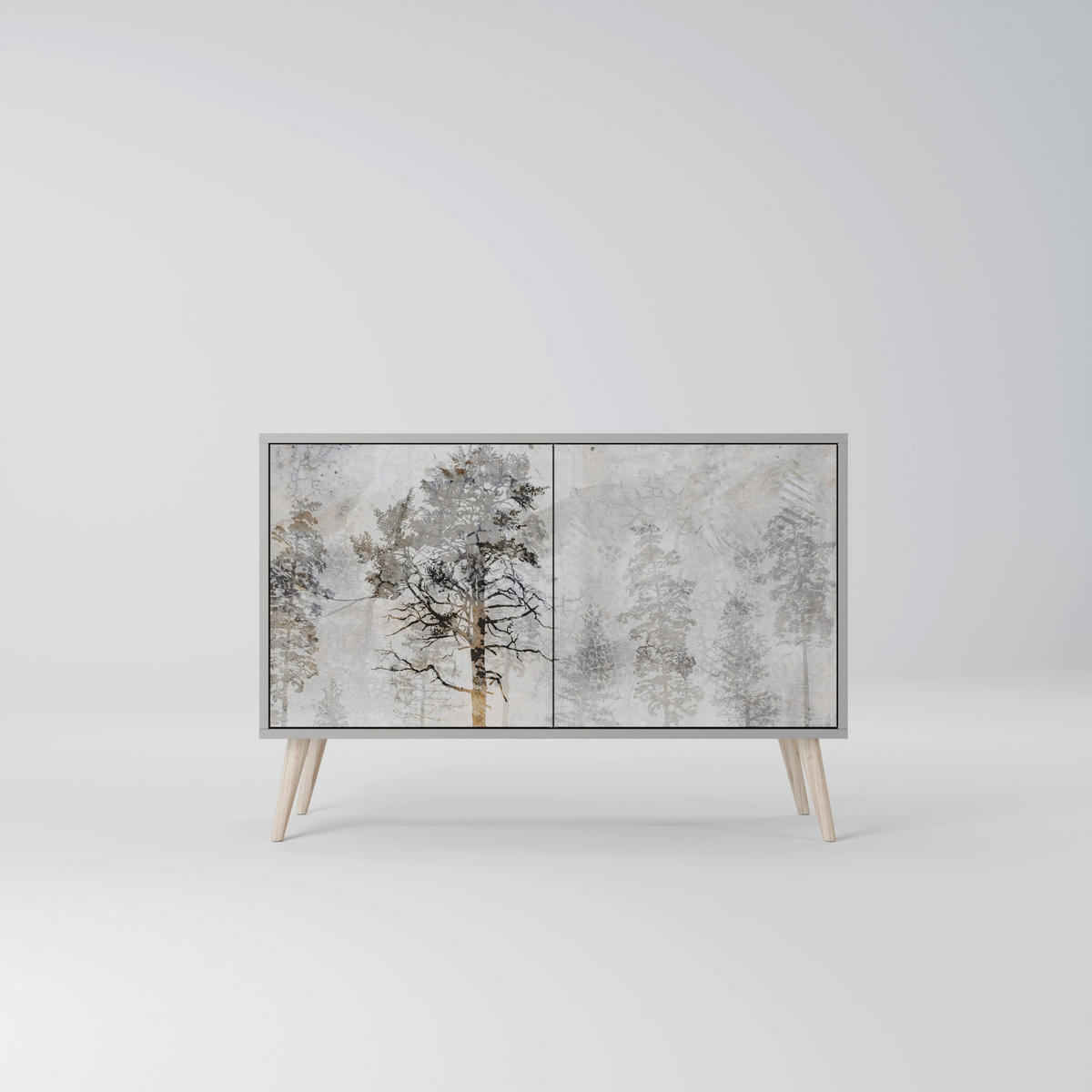 SIDEBOARD FADE IN THE TREES, Eicheneffekt, 111x42x77,5 cm, 2 Türen - Eichefarben/Buchefarben, Holzwerkstoff/Buchenholz (111/77.5/42cm) - SpaceRebels