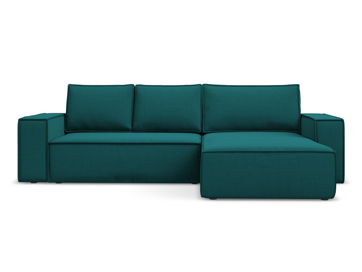 ECKSOFA mit Schlaffunktion Samt Stoff Blau - Blau/Petrol, Kunststoff/Textil (290/185cm) - Makamii