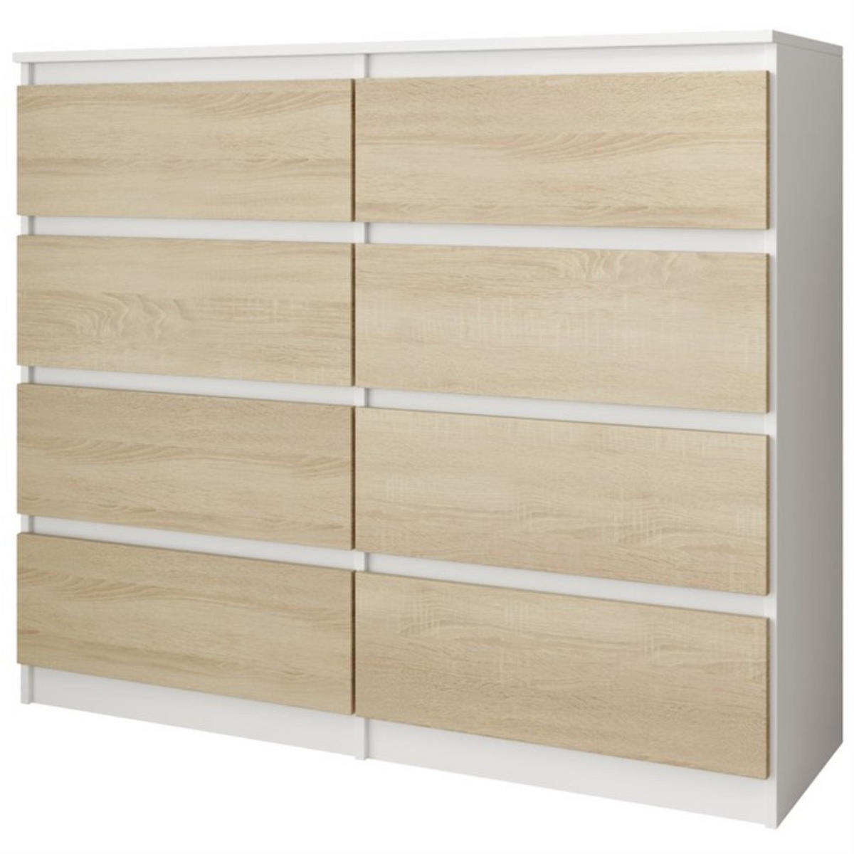 KOMMODE Look 100 cm mit acht Schubladen, weiß+eiche Sonoma - Weiß/Sonoma Eiche, Holzwerkstoff (100/93/33cm) - Beautysofa