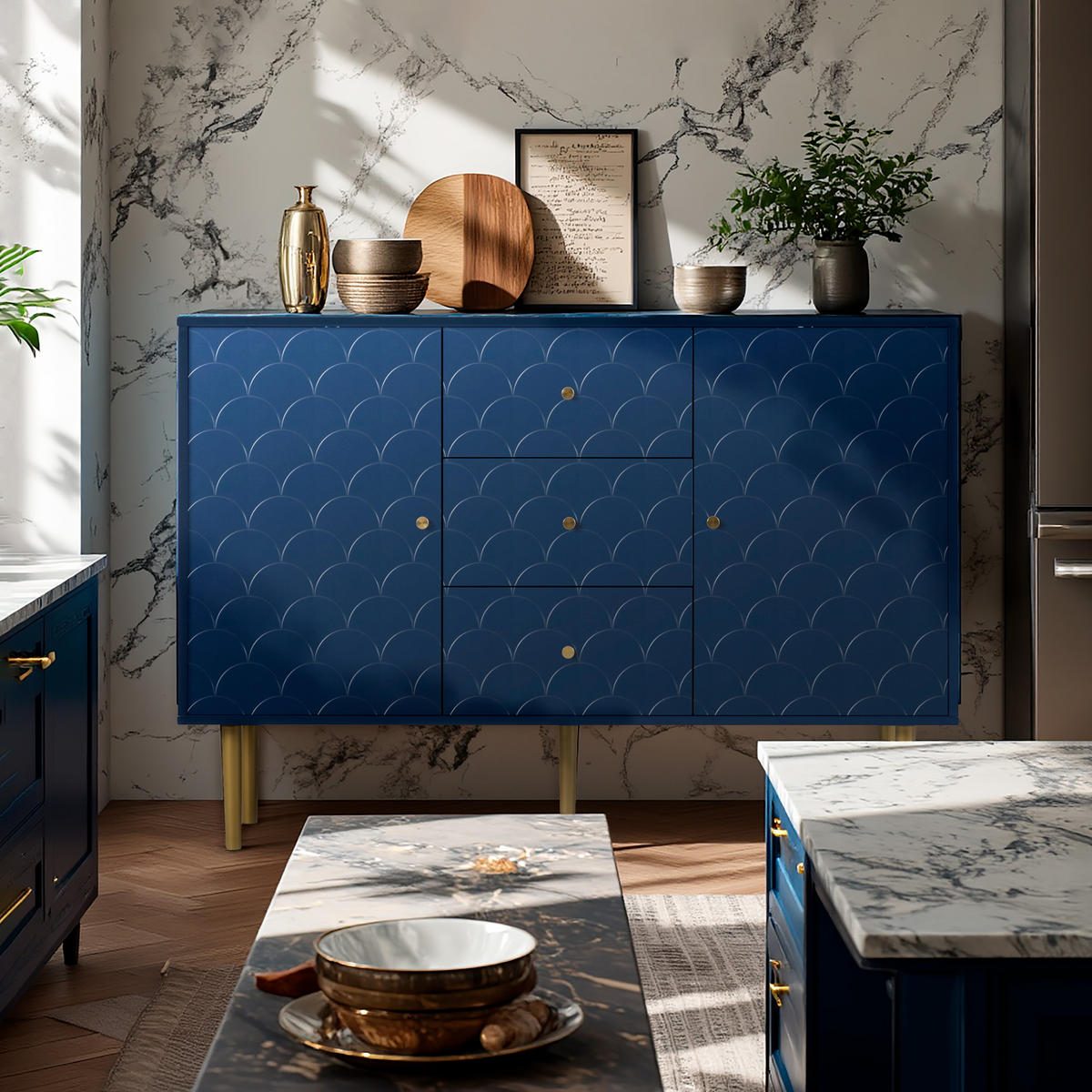 SIDEBOARD Blau 82/40/120 cm - Blau, Holzwerkstoff (40/120/82cm) - Urban Meuble