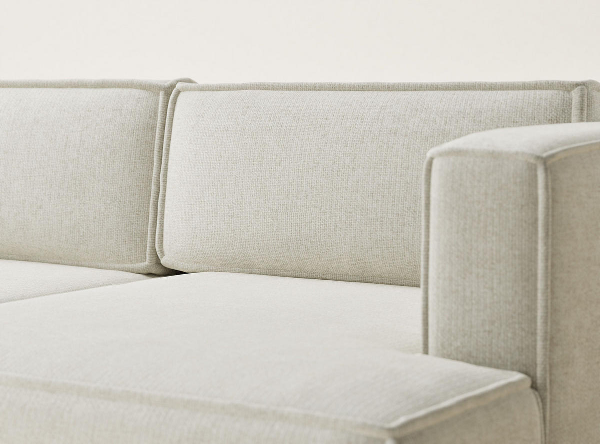 ECKSOFA MIT SCHLAFFUNKTION Velto Creme Chenille-Stoff - Creme/Schwarz, Holz/Holzwerkstoff (250/152cm) - Maison de Reve