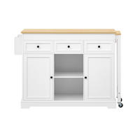 KÜCHENINSEL 112-188/45/92 cm Weiß mit 3 Schubladen, Gewürzregal und Rollen - Weiß, Holz (45/92/124.3cm) - Oxeza