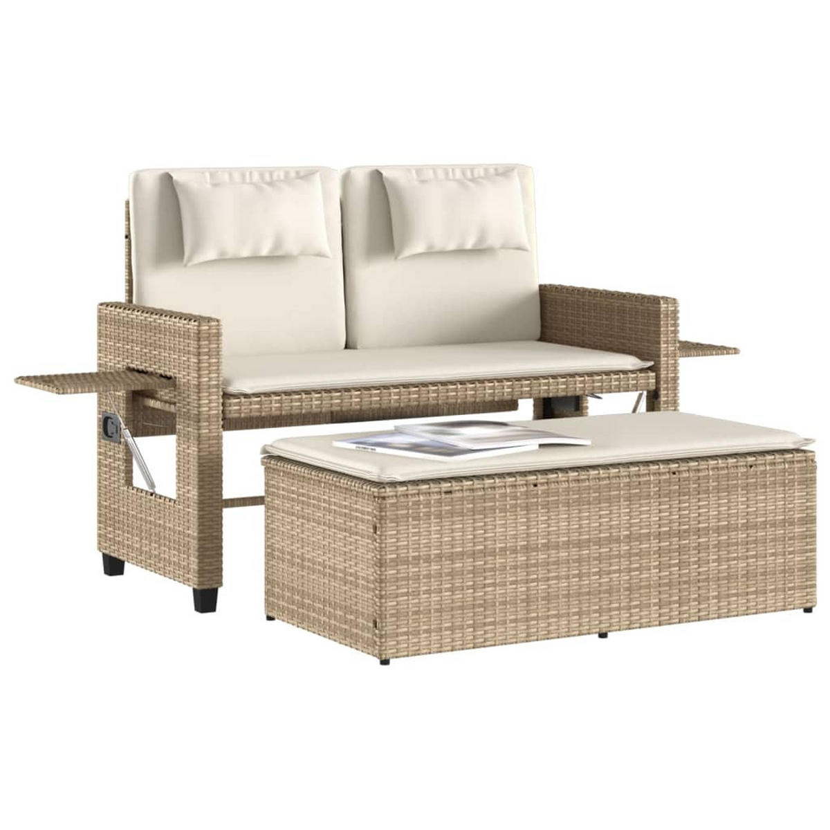 GARTENBANK Verstellbar mit Kissen Beige Poly Rattan - Beige, Kunststoff (122/83/58cm) - furnicato