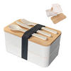 LUNCH BROTBOX mit Messer Gabel Löffel - Weiß, Naturmaterialien (10.5/9.3/18.5cm) - Intirilife