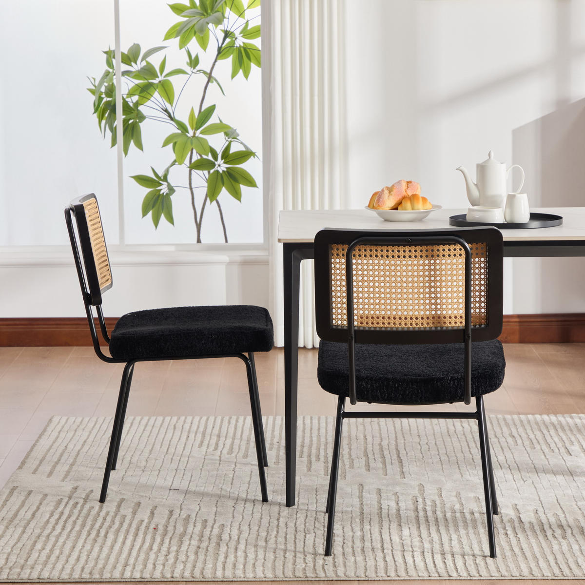 STÜHLE 2er-Set Esszimmerstuhl,Massivholz,Chenille,Schwarz - Schwarz, Textil (47/82/58cm) - LVHOM