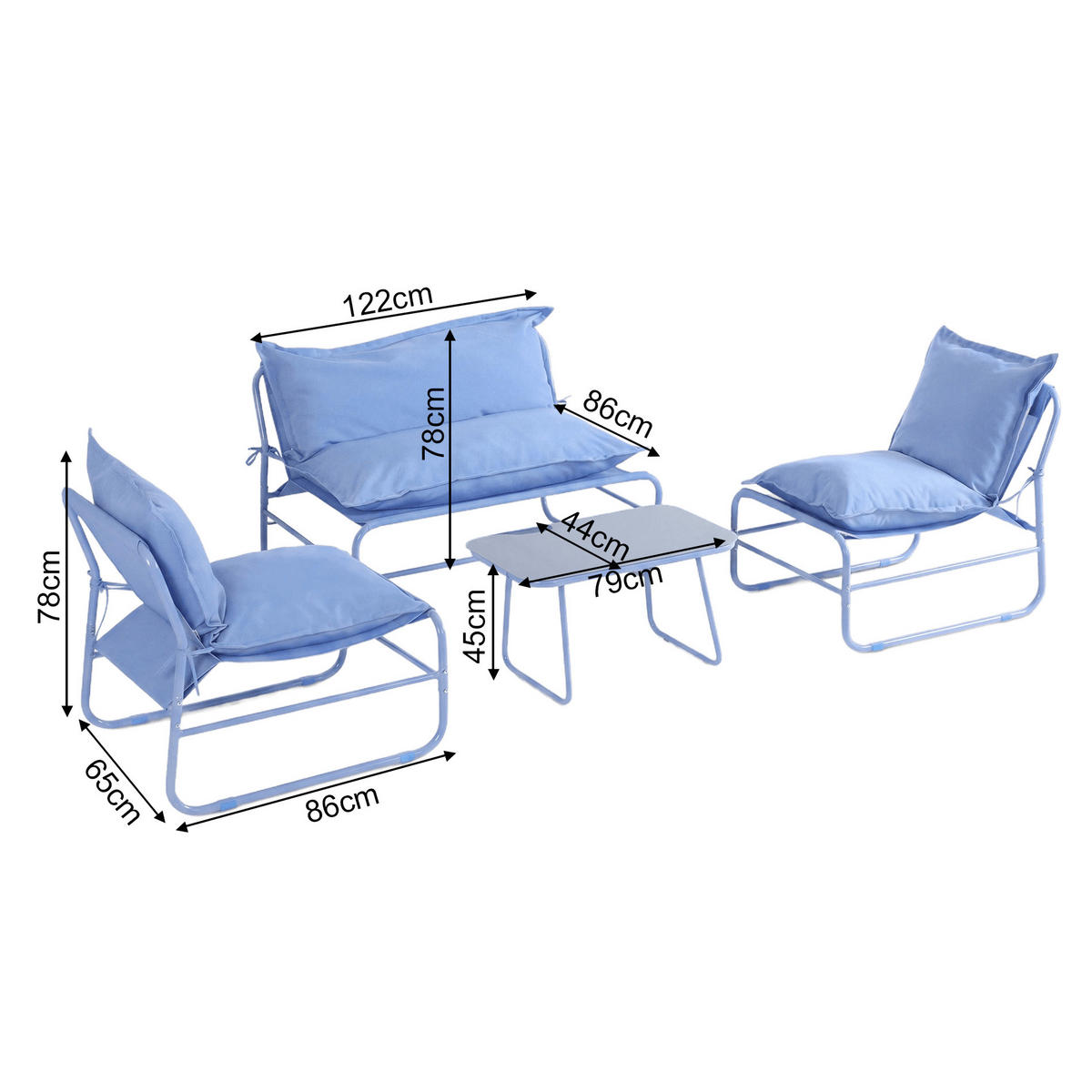 GARTENSET Blau 45/79/44 cm 4er-Set - Blau, Metall - Mobili Rebecca