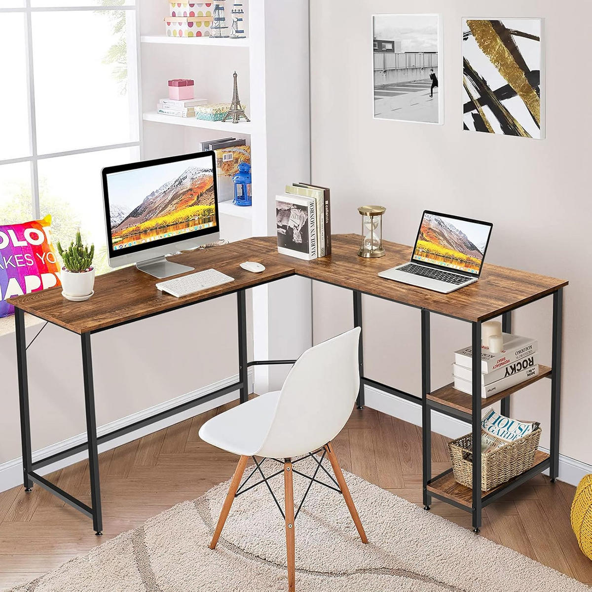 DATORBORD Brunt - Brun, Träbaserade material (138/138/75cm) - COSTWAY