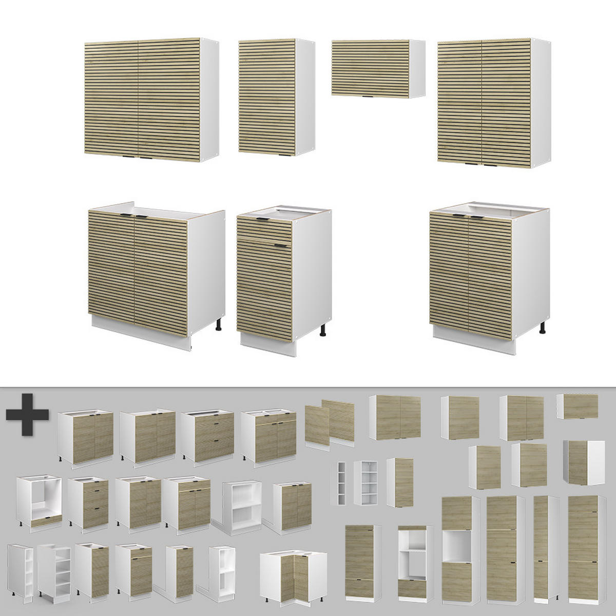 KÜCHENZEILE Fame-Line Eiche Paneel/Weiß 240 cm ohne Arbeitsplatte - Hellbraun/Weiß, Holzwerkstoff (240/81.6/46cm) - Vicco