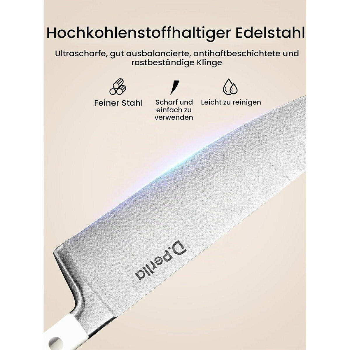 MESSERBLOCK Set 6-teilig Edelstahl Weiß - Weiß, Metall (15/14.5/21cm)