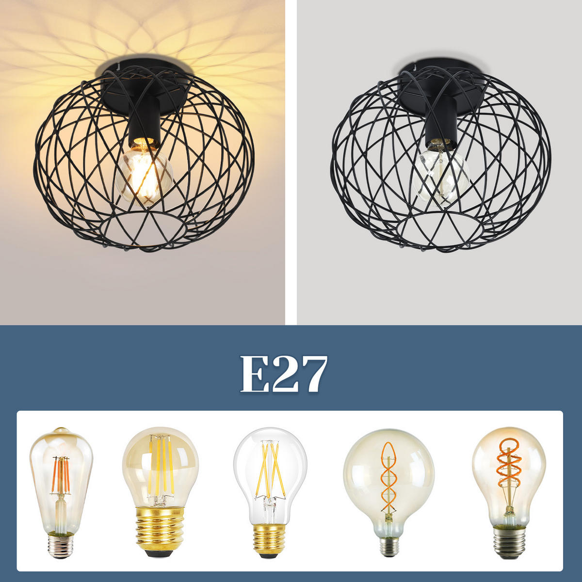 LED-DECKENLEUCHTE Svindar 30/30/23 cm - Schwarz, Metall (30/30/23cm) - ZMH
