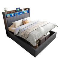 POLSTERBETT 140/200 cm grau mit LED-Beleuchtung und USB-Anschlüssen, hydraulisches Stauraumsystem - Grau, Textil (140/200cm) - OKWISH