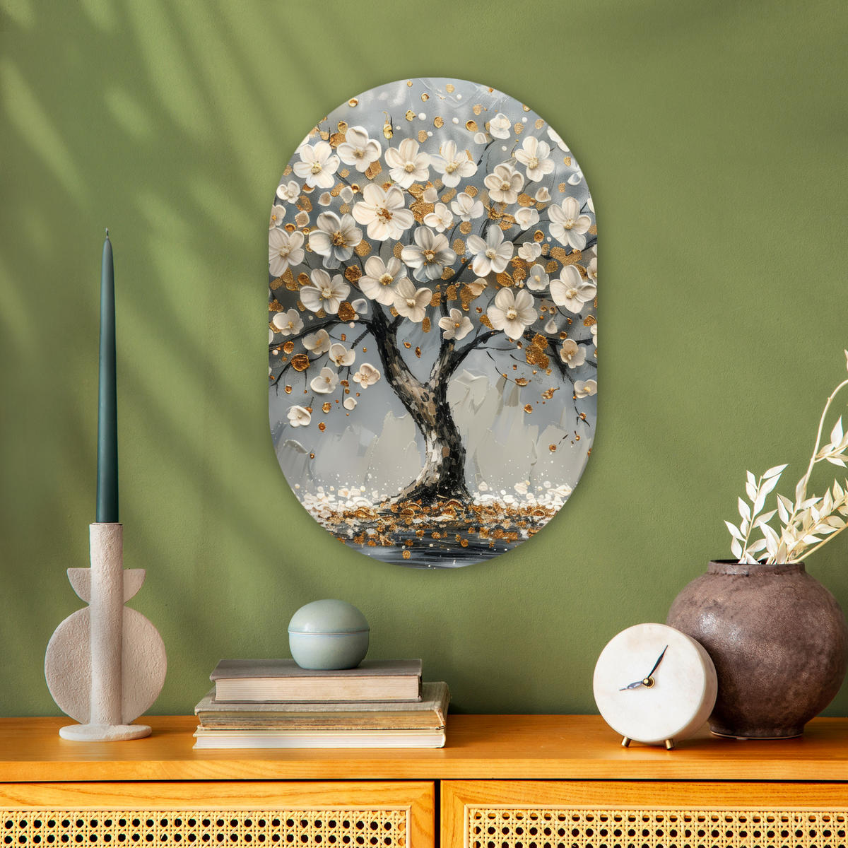 WANDBILD Baum - Gold - Blumen - Abstrakt - Kunst 40x60 cm - Goldfarben, Kunststoff (40/60cm) - MuchoWow