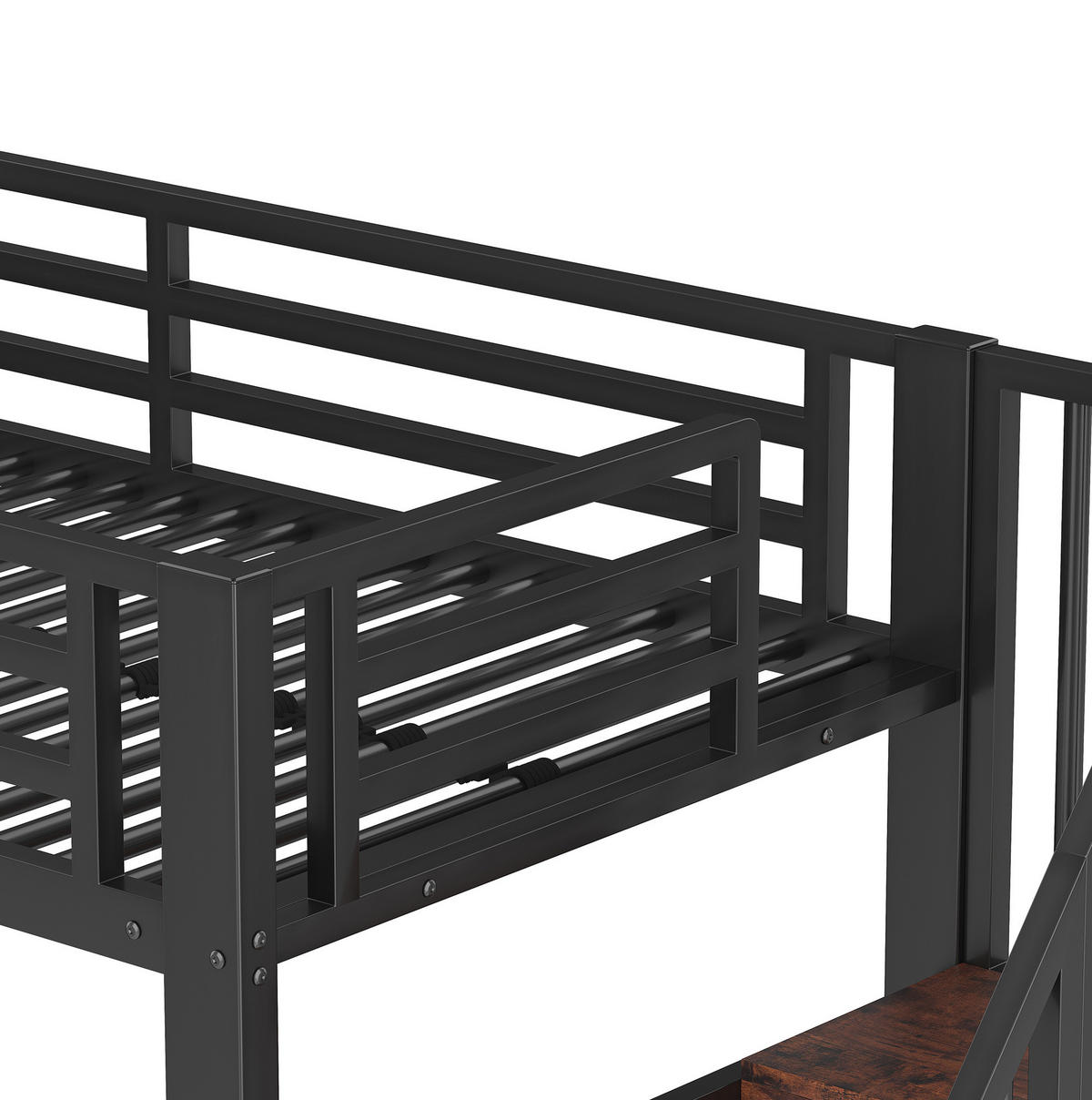 HOCHBETT aus Metall und MDF 90x200 cm in Schwarz mit LED & Stauraum - Schwarz, Metall (90/200cm) - Modfu