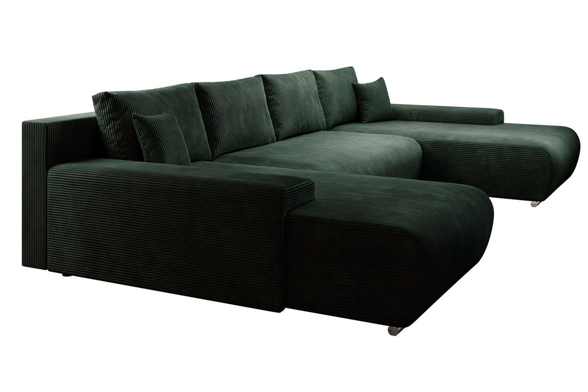 ECKSOFA Credo mit Schlaffunktion und Bettkasten, Couch U-Form, 348x81x185 cm, Grün - Grün, Holz (348/170cm) - PROMETO Möbel