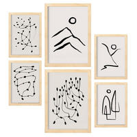 POSTER Set Mit 6 Linien Weicher In Liebhaber Abstrakt A3 & A4 Rahmen Aus Hellem Holz - Beige, Papier (29/3cm) - Nacnic