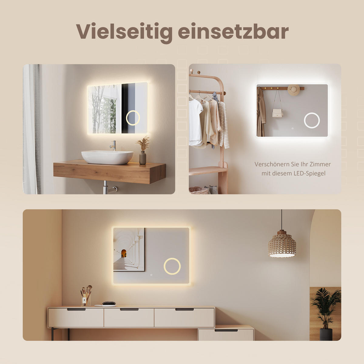 BADSPIEGEL mit Antibeschlag Beleuchtung mit Integriertem Schminkspiegel 80/60 cm - Weiß, Glas (60/3.5/80cm) - EMKE