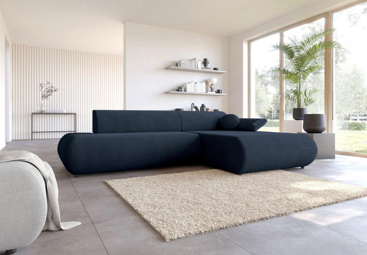 ECKSOFA Armone Dunkelblau Chenille - Schwarz/Dunkelblau, Kunststoff/Textil (173.5/286cm) - Selsey