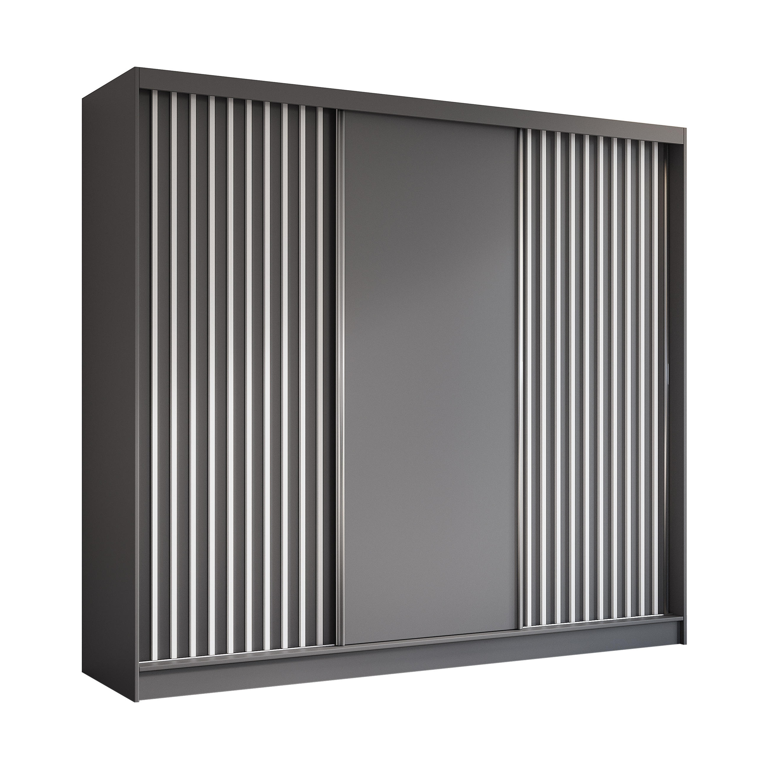 SCHWEBETÜRENSCHRANK LAMELLO 240/216/61 cm 3-türig Grau - Grau, Holzwerkstoff (240/216/61cm) - MASSENO