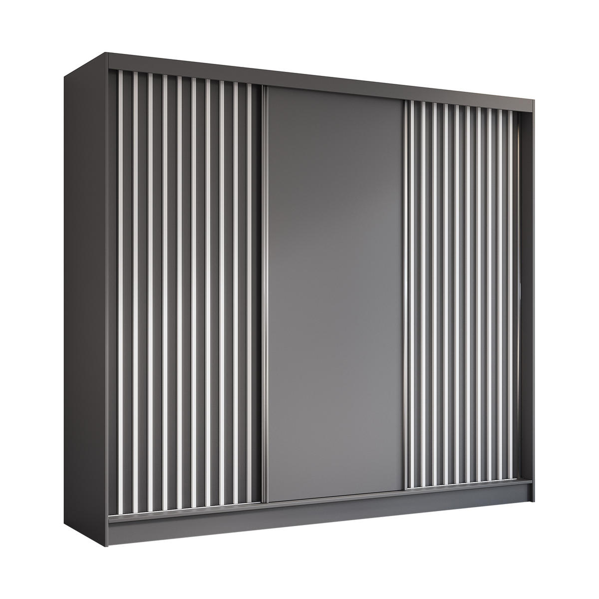 SCHWEBETÜRENSCHRANK LAMELLO 240/216/61 cm 3-türig Grau - Grau, Holzwerkstoff (240/216/61cm) - MASSENO