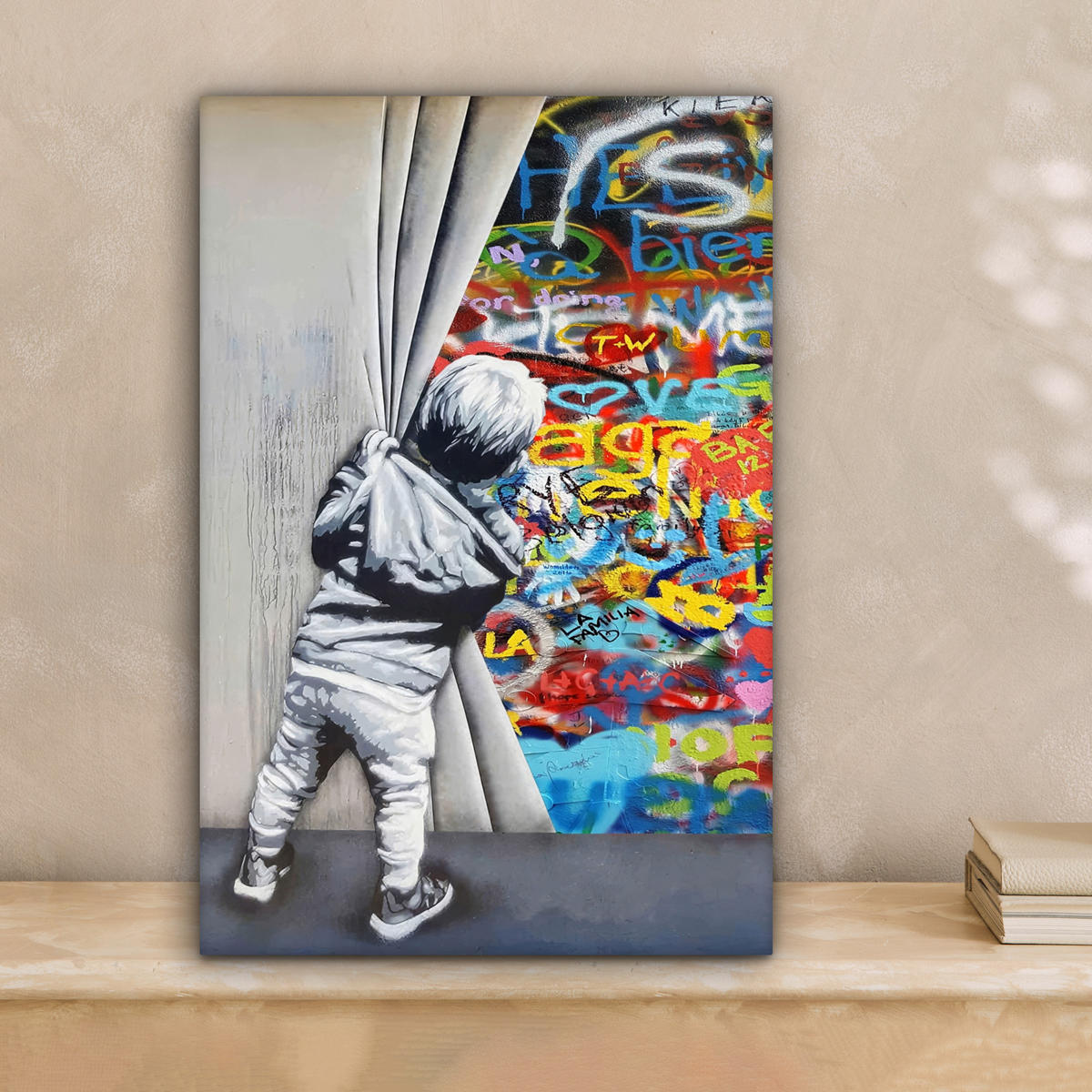 LEINWANDBILD Graffiti - Junge - Ilussie - Straßenkunst 20x30 cm - Hellgrau, Textil (20/30cm) - MuchoWow