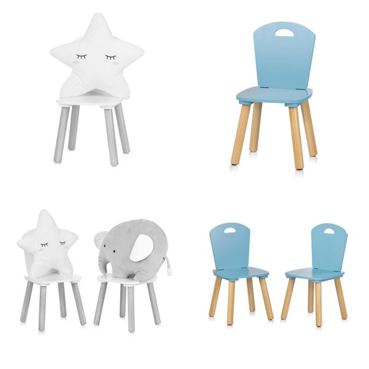 KINDERSITZGRUPPE 3-teilig blau 55 x 55 cm, Holztisch, 2 Holzstühle, Kiefernholzbeine, weiß, 3-teilig - Blau, Holzwerkstoff (55/45/55cm) - Chipolino