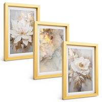 BILDER SET 3er Set - 20x30 cm Goldrahmen - Blumen heller abstrakter Hintergrund - Goldfarben, Kunststoff (20/30cm) - TULUP