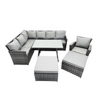 SITZGRUPPE mit Ecksofa,große Fußhocker,Stuhl Polyrattan Dunkelgrau 9-Sitzer - Dunkelgrau/Grau, Glas/Kunststoff - Fimous