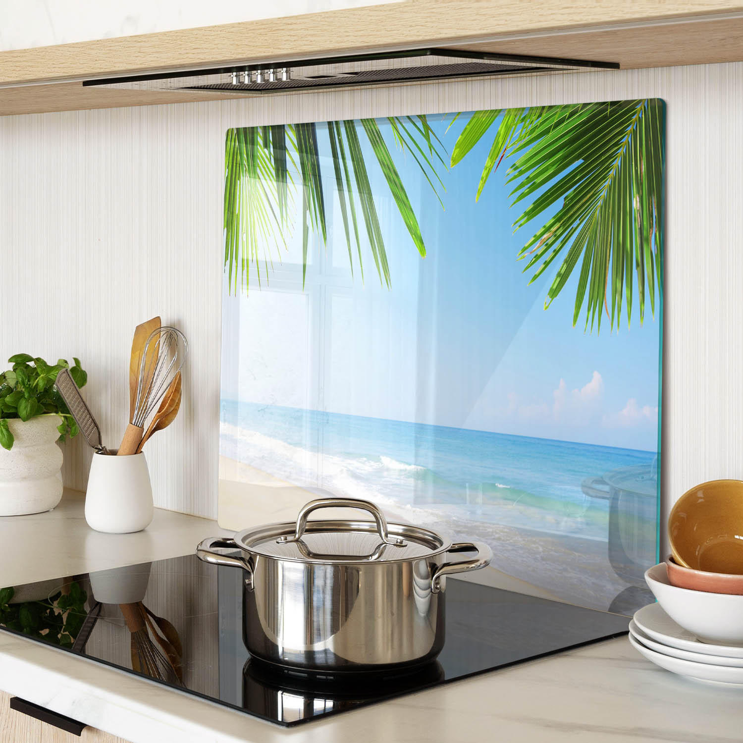 GLASPLATTE 60x52 cm Tropischer Strand - Grün, Glas (60/0.4/52cm) - TULUP