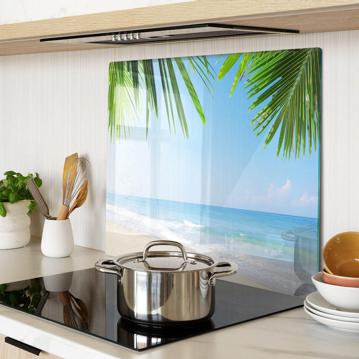 GLASPLATTE 60x52 cm Tropischer Strand - Grün, Glas (60/0.4/52cm) - TULUP
