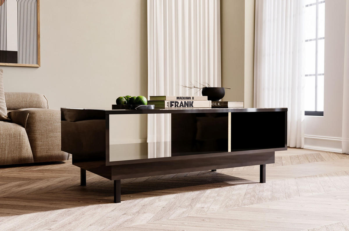 COUCHTISCH Artemisa Schwarz, goldener Akzent, Hochglanz - Schwarz Hochglanz/Schwarz, Holzwerkstoff/Metall (69/115/45.5cm) - Dancan