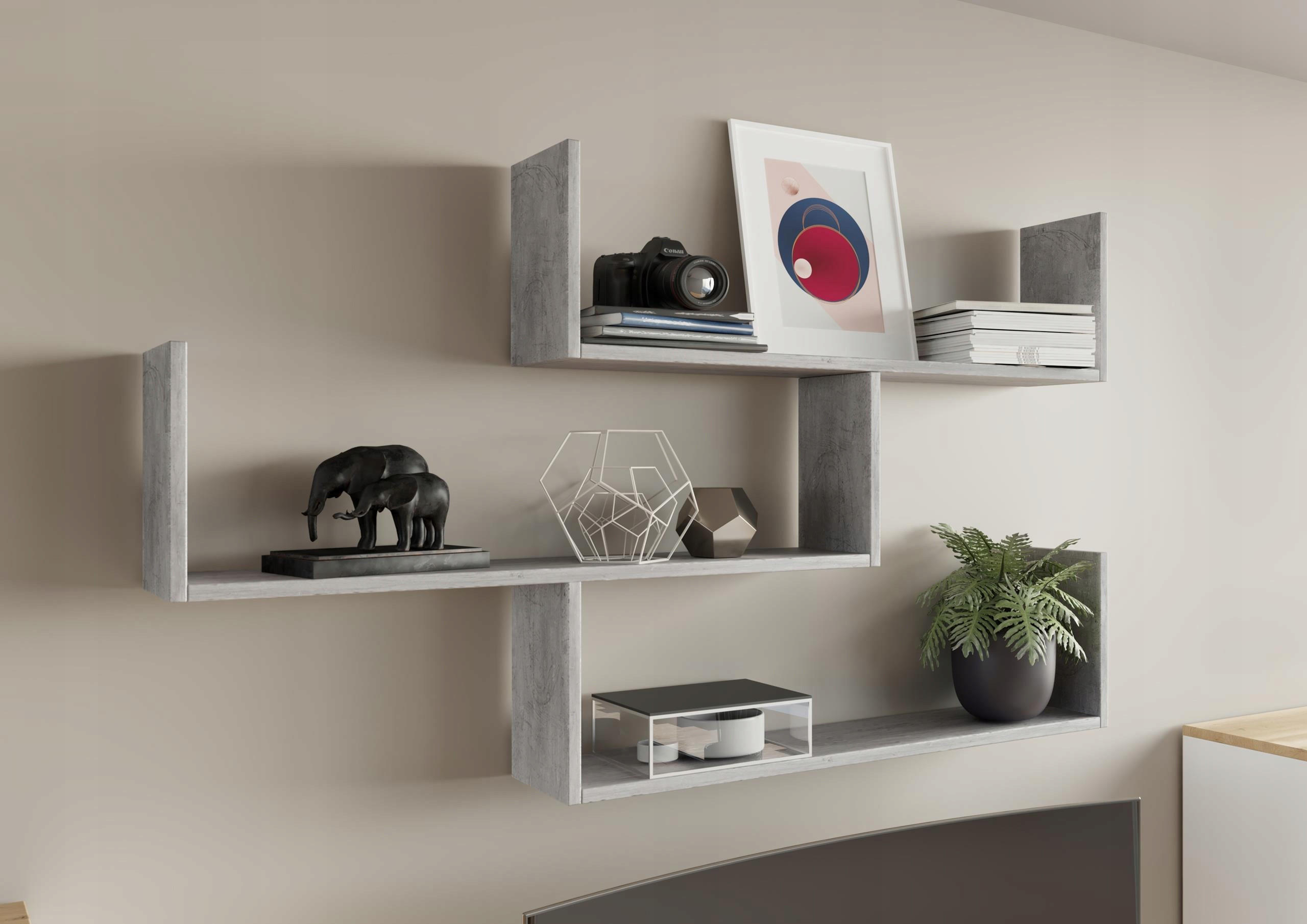 HÄNGEREGAL Theta Beton 123,6/21/54 cm - Grau, Holzwerkstoff (123.6/54/21cm) - Matkam Möbel