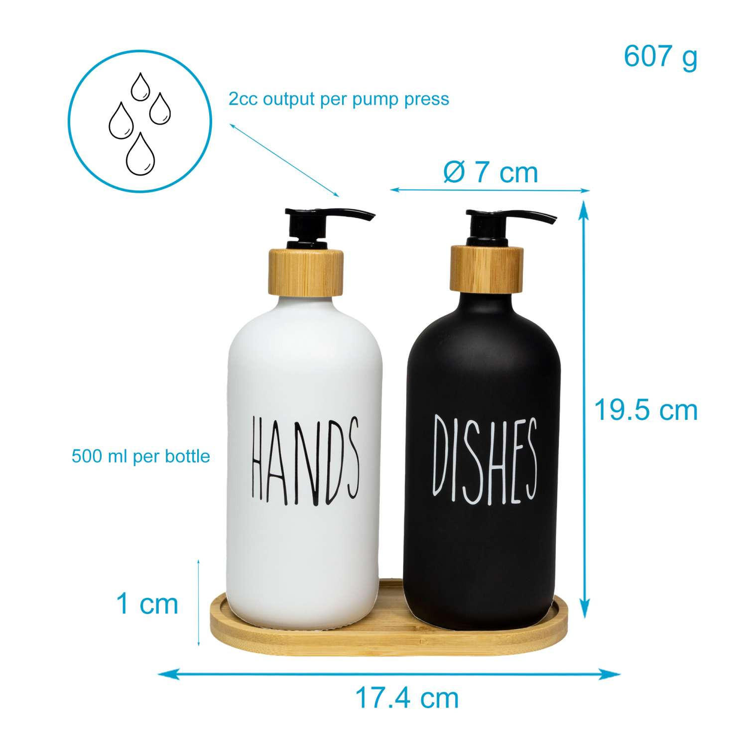 SEIFENSPENDER SET 500ml mit Tablett (3-tlg.) - Schwarz/Weiß, Glas (8.8/20.6/17.4cm) - Intirilife