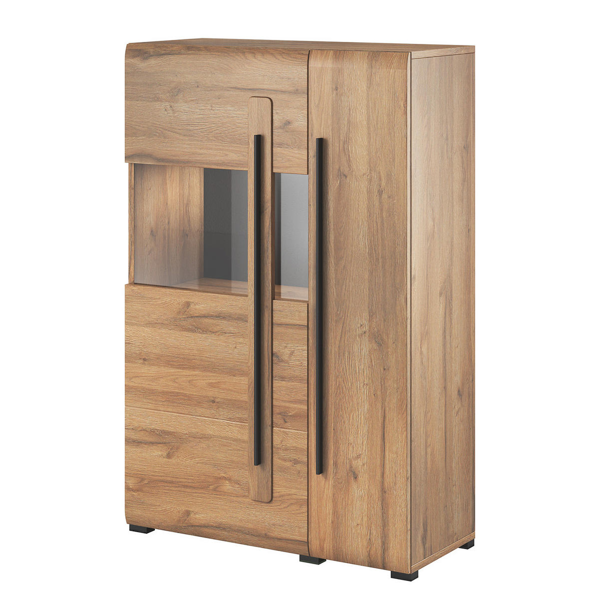 WOHNWAND - 4-teilig - Eichefarben/Schwarz, Holzwerkstoff/Kunststoff (330/204/50cm) - home24