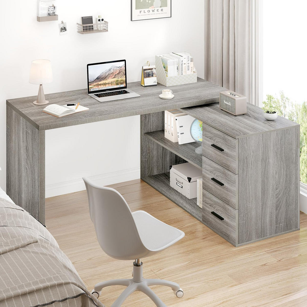 SCHREIBTISCH mit Schubladen flexibel 140 x 50 x 76 cm - Hellgrau, Holzwerkstoff/Metall (50/140/76cm) - Quality Elegance