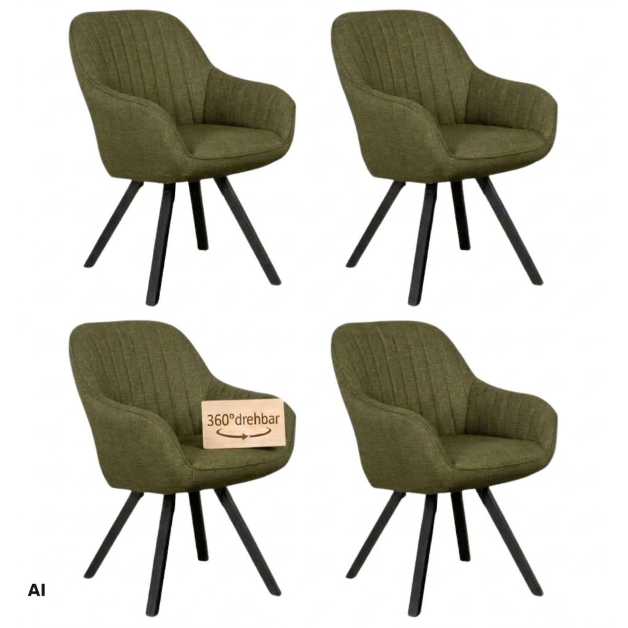 ESSZIMMERSTÜHLE Matera 4er-Set FSC®100% - Schwarz/Olivgrün, Naturmaterialien/Textil (59/89/61cm) - Mr. Deko