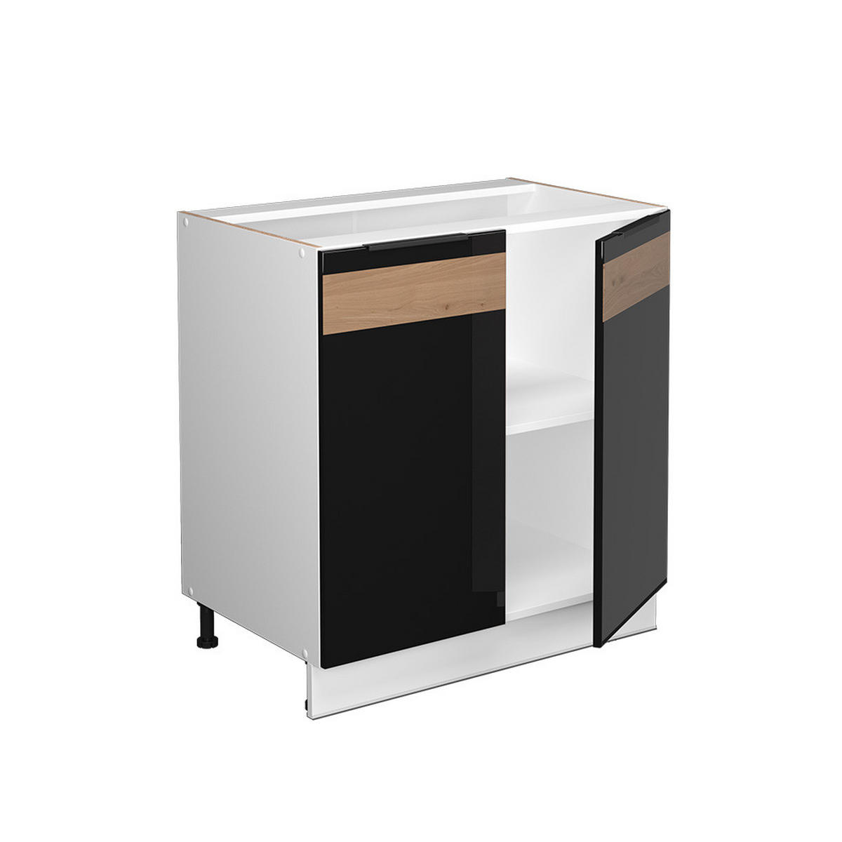 SPÜLENUNTERSCHRANK Fame-Line Schwarz Eiche hochglanz 80 cm AP Anthrazit - Schwarz Hochglanz/Schwarz, Holzwerkstoff (80/82/60cm) - Vicco
