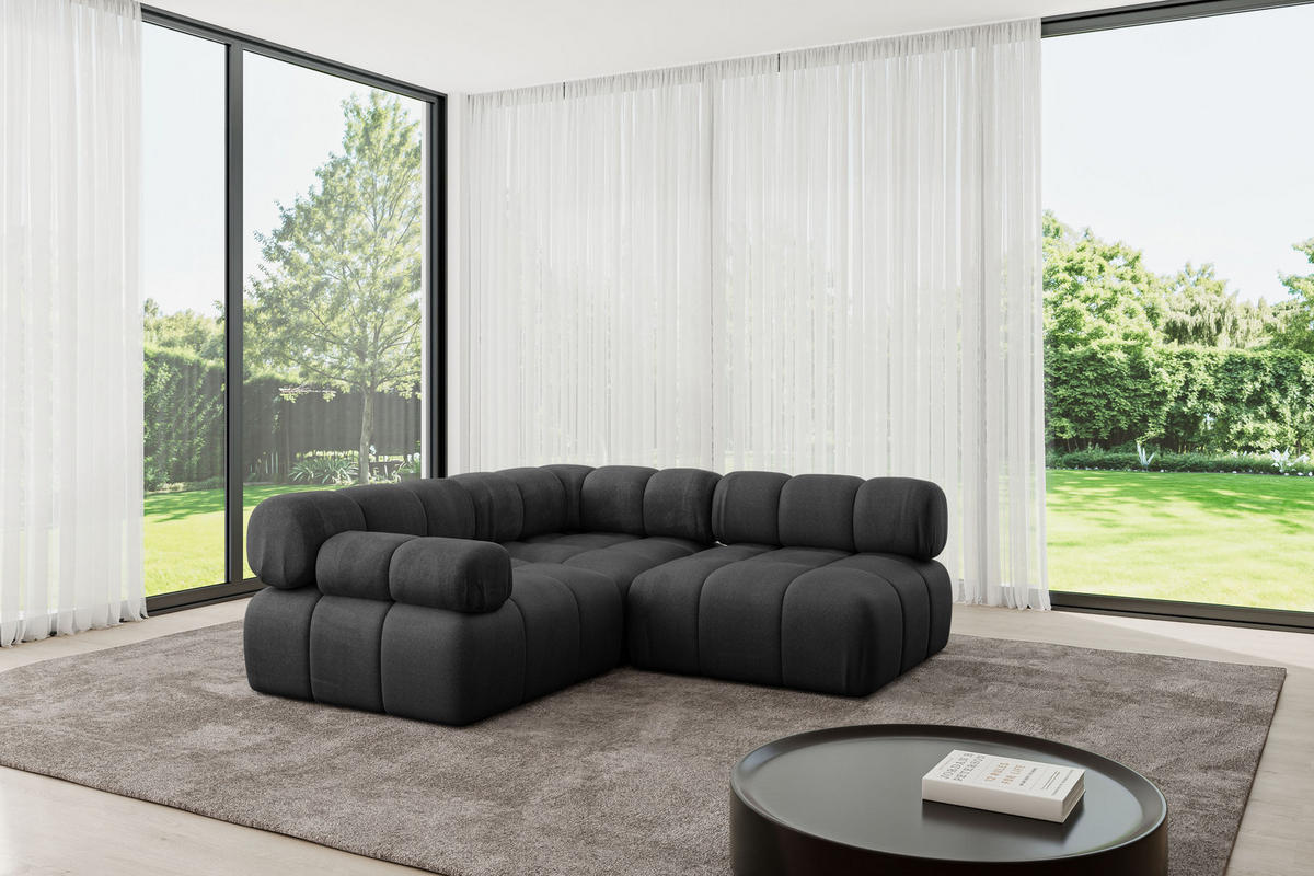 ECKSOFA modulares Sofa Mende-L1 - 190x190x70 cm Schwarz Velours - Schwarz, Holzwerkstoff/Textil (190/190cm) - ALTDECOR