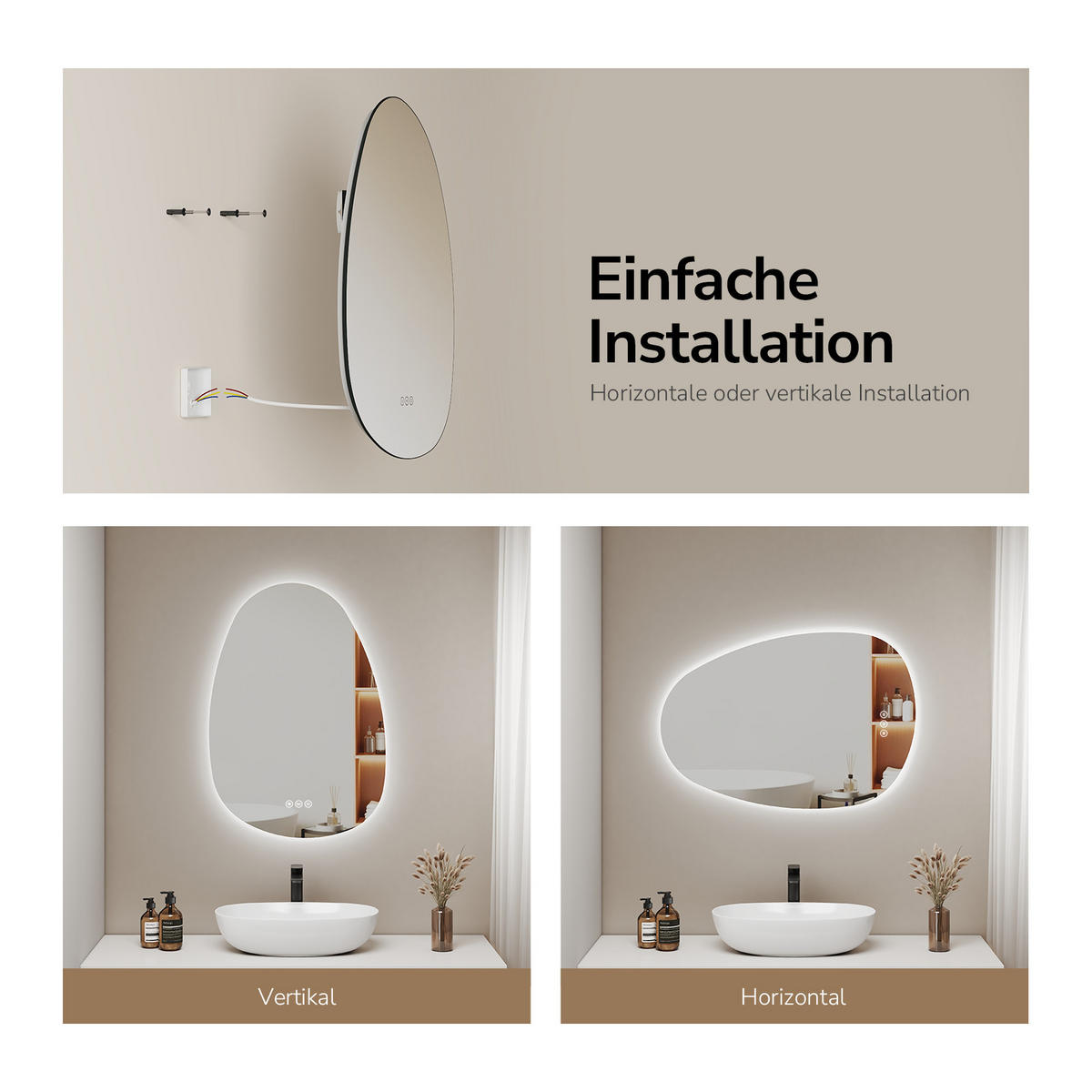 BADSPIEGEL mit Beleuchtung , Anti-Beschlag 65/45/3 cm - Weiß, Glas (45/2.9/65cm) - EMKE