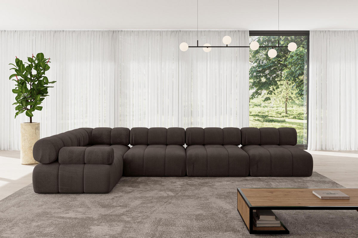 ECKSOFA modulares Sofa Mende-L3 - 380x190x70 cm Braun Velours - Braun, Holzwerkstoff/Textil (380/190cm) - ALTDECOR