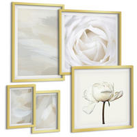 BILDER SET 5er Set - 50x50 cm & 20x30 cm & 40x60 cm Goldrahmen - Abstrakter Hintergrund mit feinen Strichen - Goldfarben, Kunststoff (40/60cm) - TULUP