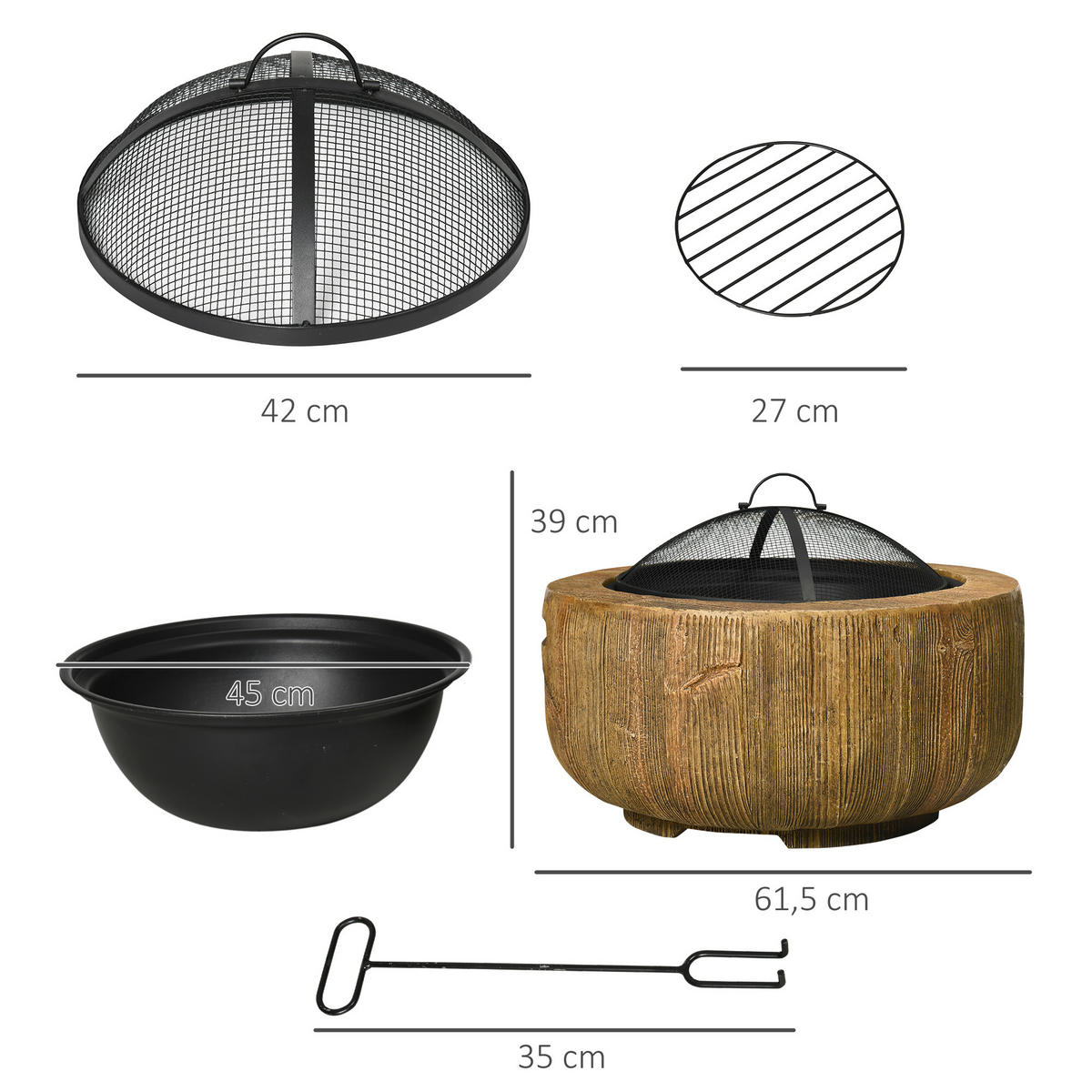 FEUERSCHALE, Metall, Magnesium, Braun - Braun, Metall (61.5/39/61.5cm) - Outsunny